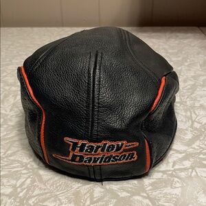 Harley-Davidson Black and Orange Leather Ivy Newsboy Cap